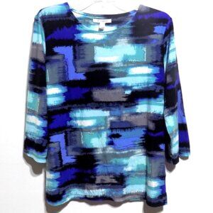 JM Collection Women's Multicolor Geometric Print 3/4 Sleeve Top – Size: Large
